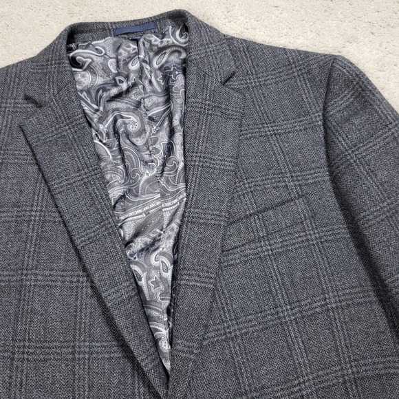 Jos A Bank Mens Blazer 43L Gray Plaid Wool Paisley Lined 1905 Sport Coat Jacket
